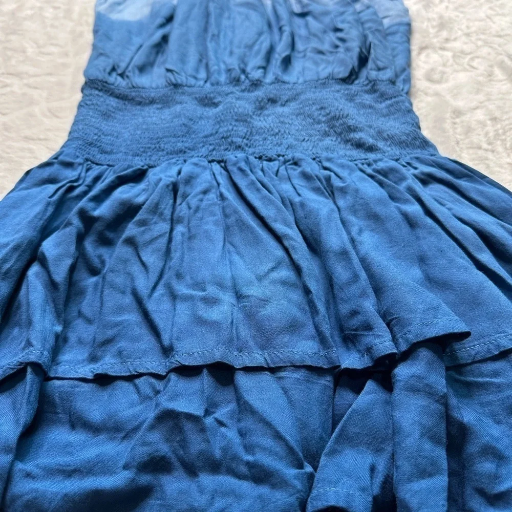 Skemo Bahama Gypsy Shirred Waist Dip Dyed Blue Mini Dress Cover-Up Womens Large